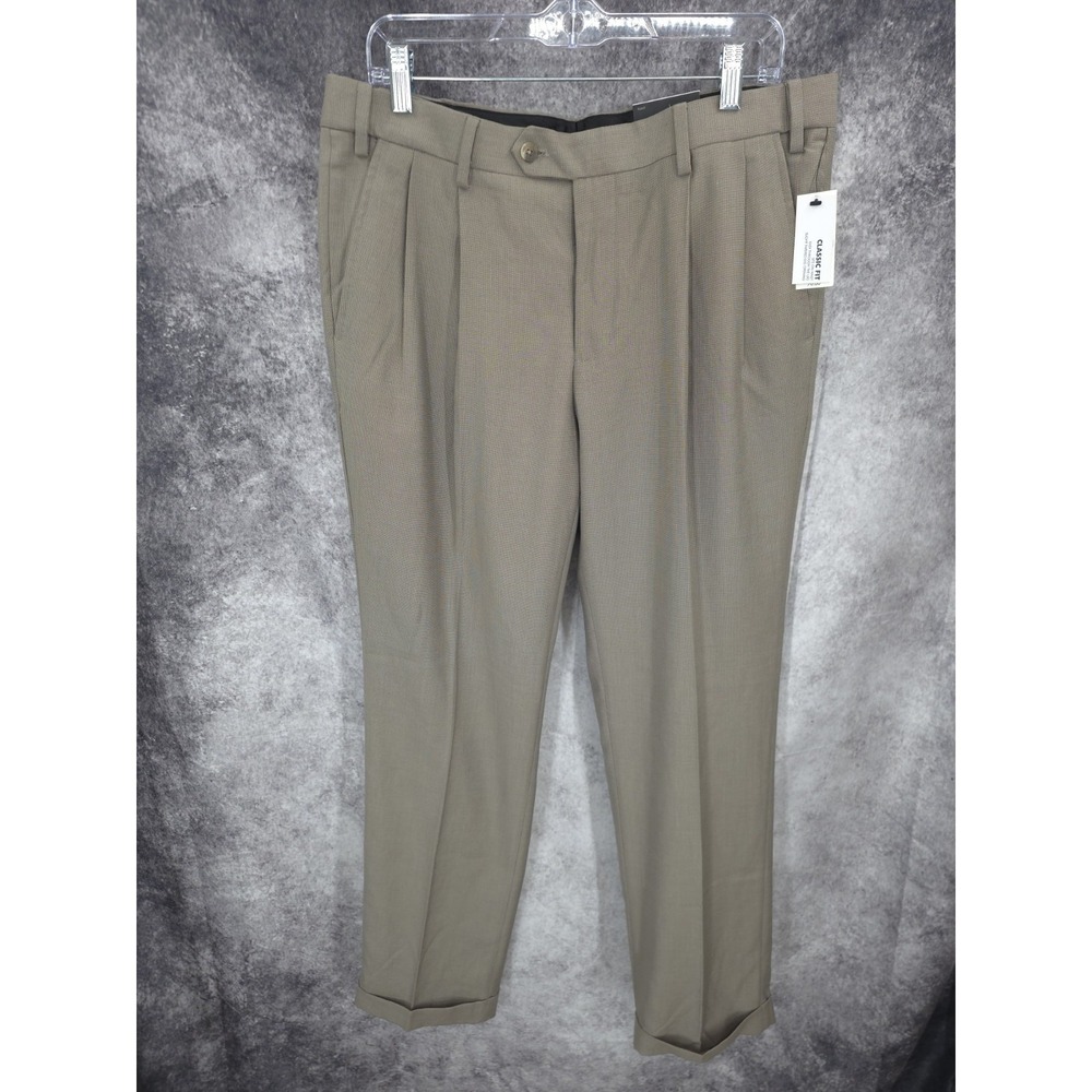 Van Heusen  Dress Pants Mens 34‎ X 32 Beige Classic Fit No Iron Pleated New